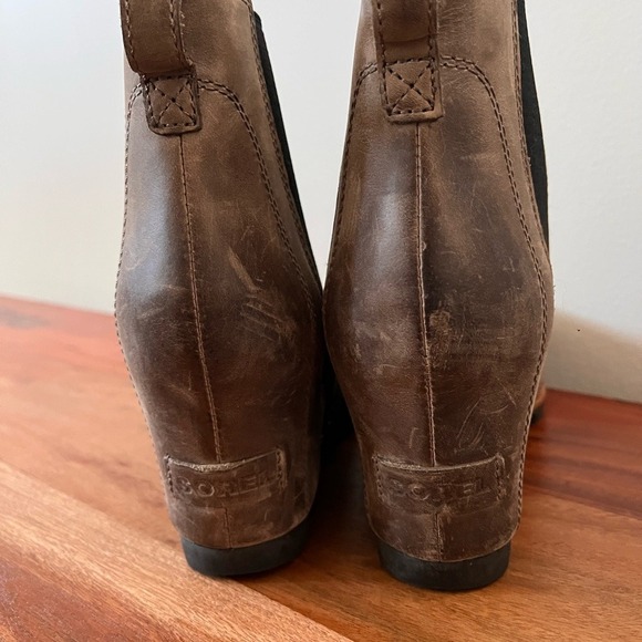 Sorel Lea Wedge Brown Leather Ankle Boots size 8.5 - Picture 3 of 9